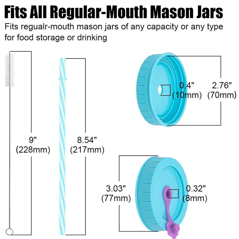 Qinline REGULAR Mouth Mason Jar Lids for Ball, Kerr, etc with Straw Hole/Straws/Silicone Stoppers/Rings/Clean Brush, BPA Free Colored Plastic Canning Jar Drinking Lids & Food Storage Caps 26 Pack - Image 2